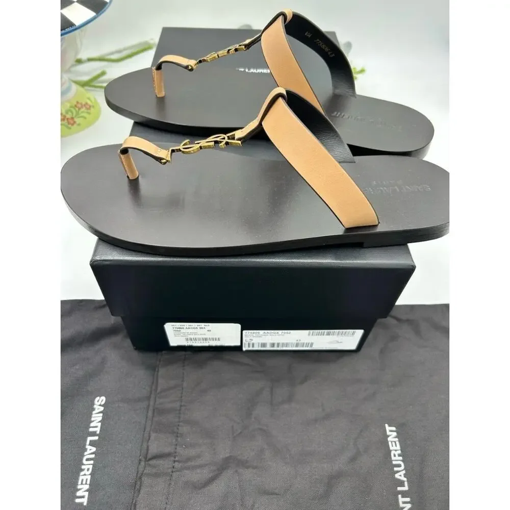 Men's Saint Laurent CASANDRE YSL logo thong sandals size 43 made in Italy